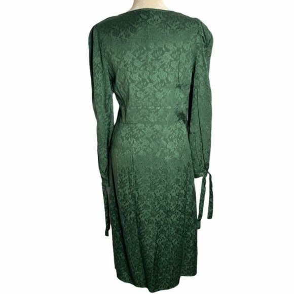 Walter Baker Retro Jacquard Aura Dress 6 Green Floral Long Sleeve V Neck Bow NEW - Picture 6 of 8